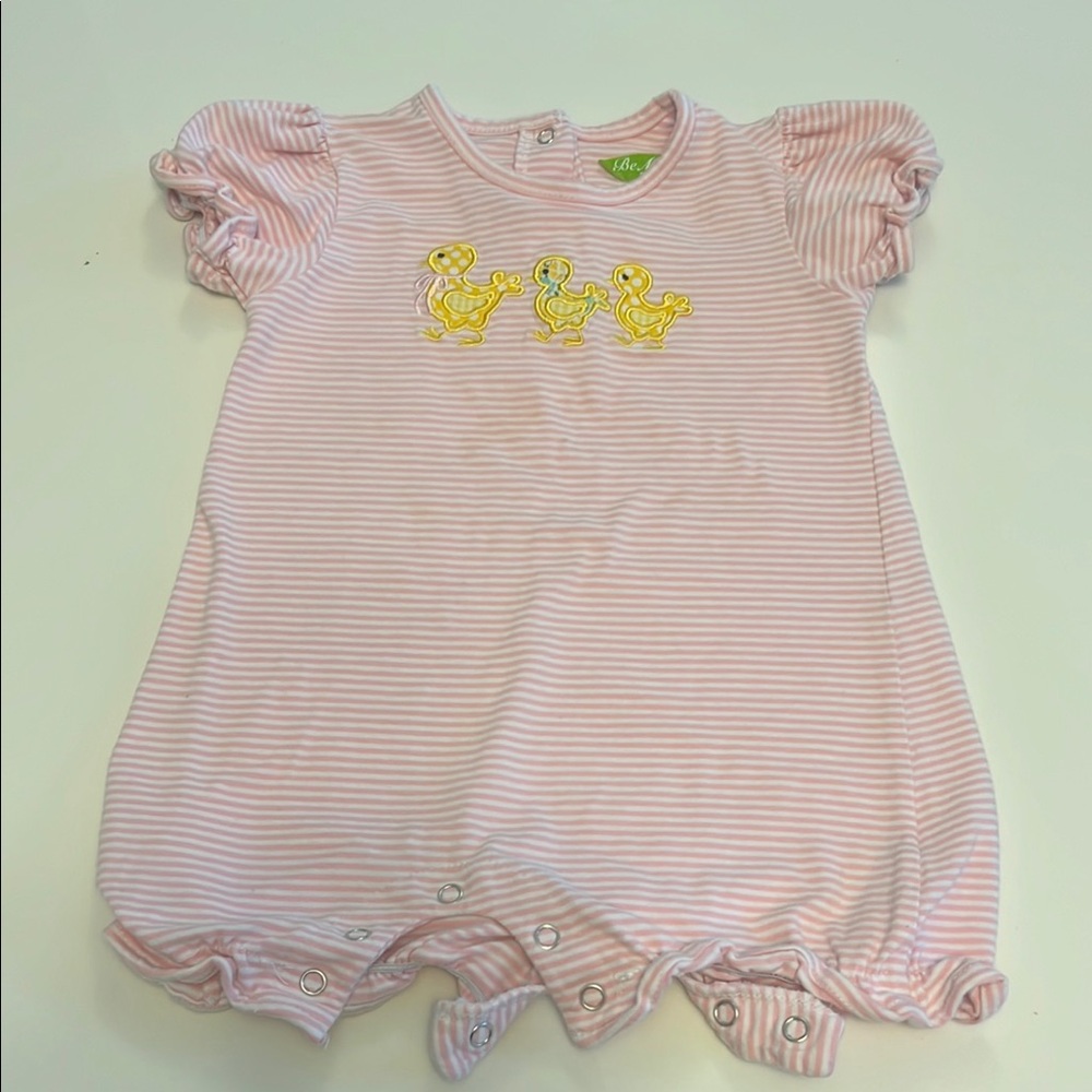 Adorable Pink Striped Bodysuit with Yellow Ducklings